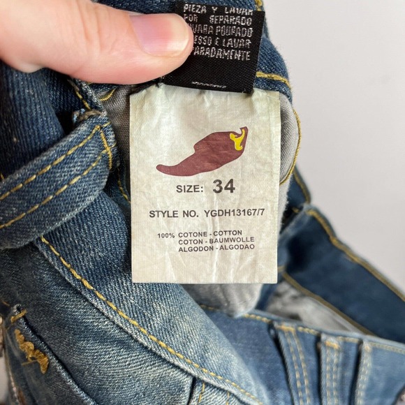 Chili Pepper Men's Jeans Size 34 Embellished Distressed Straight Leg Hip Hop Y2K - Picture 7 of 8